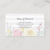 シックなグレーストライプのフローラピンクとイエローローズ 名刺 (裏面)