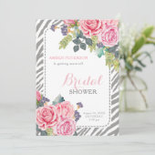 シックなグレーゼブラプリントピンクローズブライダルシャワー 招待状 (スタンド正面)