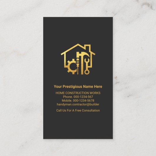 シックなグレーブラック金ゴールド手作りツール 名刺 (裏面)