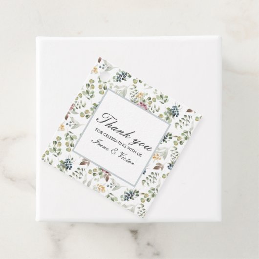 シックなグレーブルー感謝していアネモネ結婚フラワー フェイバータグ (インサイチュ)