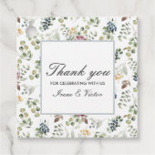 シックなグレーブルー感謝していアネモネ結婚フラワー フェイバータグ (正面)