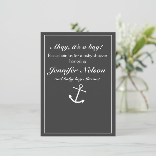 シックなグレーホワイトシャワー航海の招待状 招待状 (スタンド正面)