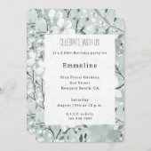 シックなグレーホワイトフラワーズ誕生日 招待状 (正面/裏面)