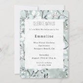 シックなグレーホワイトフラワーズ誕生日 招待状 (正面)