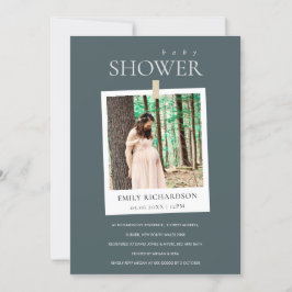 シックなグレーミニマルカスタムフォトベビーシャワー招待状 サンキューカード