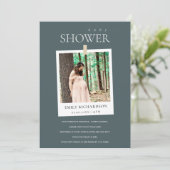 シックなグレーミニマルカスタムフォトベビーシャワー招待状 サンキューカード (スタンド正面)
