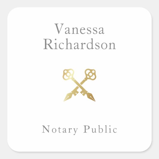 シックなグレーミニマル金ゴールド交差スケルトン鍵公証人 スクエアシール (正面)