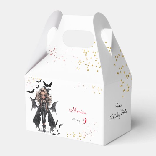 シックなグレームゴシックホラーの女の子誕生日パーティー フェイバーボックス (正面サイド)
