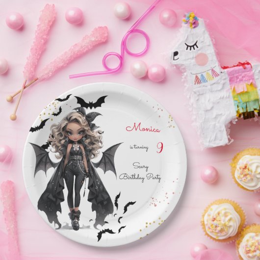シックなグレームゴシックホラーの女の子誕生日パーティー ペーパープレート (パーティー)