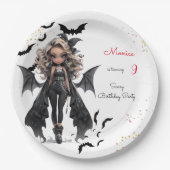 シックなグレームゴシックホラーの女の子誕生日パーティー ペーパープレート (正面)