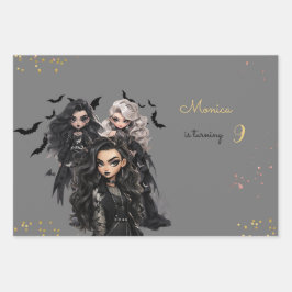 シックなグレームゴシックホラーの女の子誕生日パーティー ラッピングペーパーシート