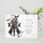 シックなグレームゴシックホラーの女の子誕生日パーティー 招待状 (スタンド正面)