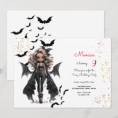 シックなグレームゴシックホラーの女の子誕生日パーティー 招待状 (正面/裏面)