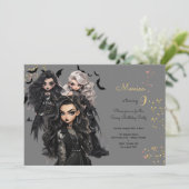 シックなグレームゴシックホラーの女の子誕生日パーティー 招待状 (スタンド正面)