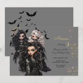 シックなグレームゴシックホラーの女の子誕生日パーティー 招待状 (正面/裏面)