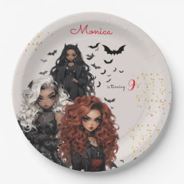 シックなグレームゴシックホラー女の子の誕生日パーティー ペーパープレート