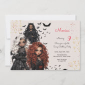 シックなグレームゴシックホラー女の子の誕生日パーティー 招待状 (正面)