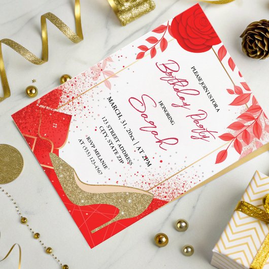 シックなグレームレッド金ゴールドグリッター誕生日パーティー 招待状