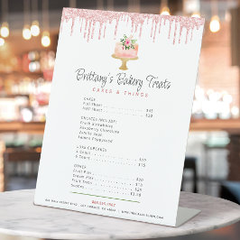 シックなケーキのメニュー看板 ピンク グリッター 台座サイン