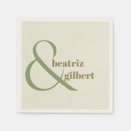 シックなコケとオリーブグリーンモダンズ結婚モノグラム スタンダードカクテルナプキン