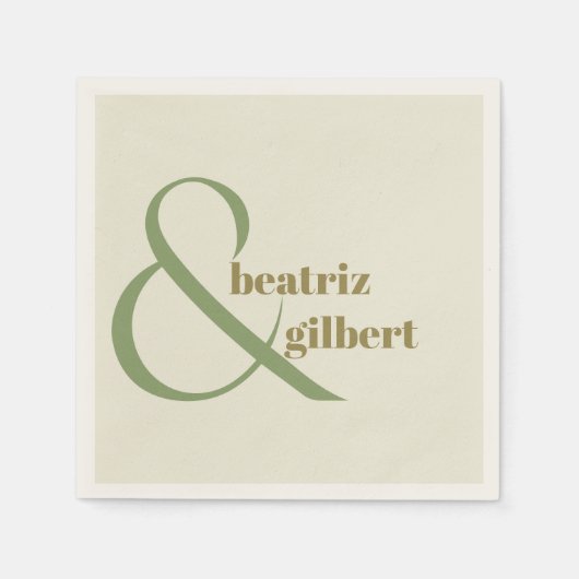 シックなコケとオリーブグリーンモダンズ結婚モノグラム スタンダードカクテルナプキン (正面)