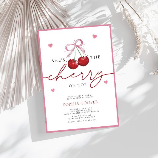 シックなコケットさくらんぼオントップベビーシャワー 招待状