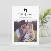 シックなコケット弓と写真 | ウェディング サンキューカード (スタンド正面)