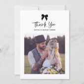 シックなコケット弓と写真 | ウェディング サンキューカード (正面)