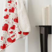 シックなコケット赤いハートと渦巻きモノグラム シェルパブランケット