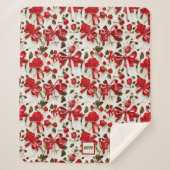 シックなコケット赤いバラと弓モノグラム シェルパブランケット (正面)