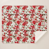 シックなコケット赤いバラと弓モノグラム シェルパブランケット (正面(横))