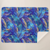 シックなコバルトブルーの金ゴールド羽のパターン シェルパブランケット (正面(横))