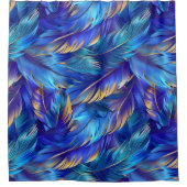 シックなコバルトブルーの金ゴールド羽 シャワーカーテン (正面)