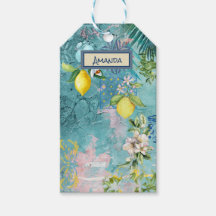 シックなコラージブルーターコイズシチリア柑橘類フローラ