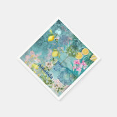 シックなコラージブルーターコイズシチリア柑橘類フローラ スタンダードカクテルナプキン (角)