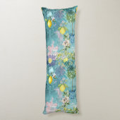 シックなコラージブルーターコイズシチリア柑橘類フローラ ボディピロー (裏面 (縦))