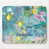 シックなコラージブルーターコイズシチリア柑橘類フローラ マウスパッド (正面)