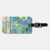 シックなコラージブルーターコイズシチリア柑橘類フローラ ラゲッジタグ (正面横)