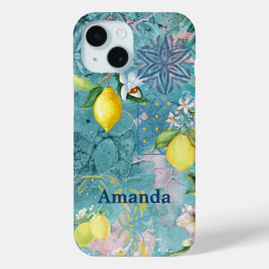 シックなコラージブルーターコイズシチリア柑橘類フローラ Case-Mate iPhoneケース (裏面)