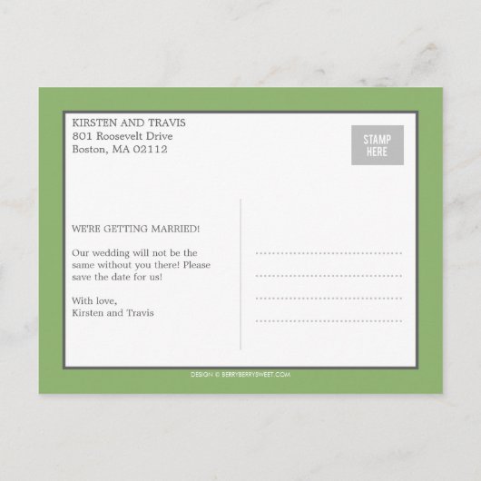 シックなコラージュ日付はがきを保存 案内ポストカード (裏面)