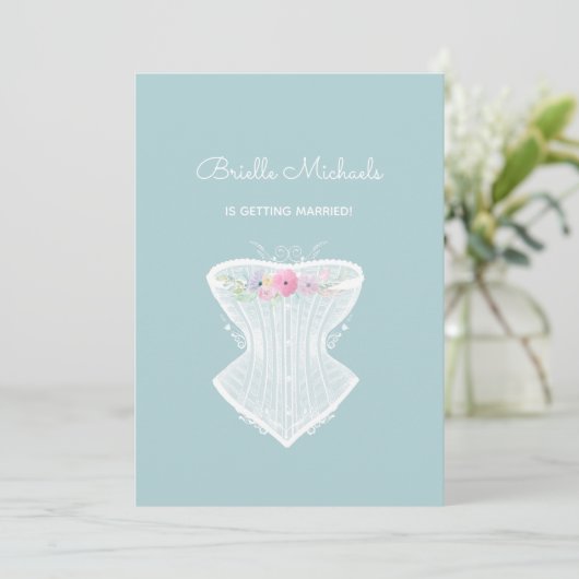 シックなコルセットの花の個人的なランジェリーのブライダルシャワー 招待状 (スタンド正面)