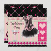 シックなコルセット及びマルティーニのピンクのバチェロレッテ 招待状 (正面/裏面)