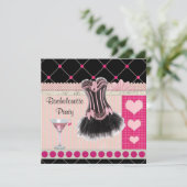 シックなコルセット及びマルティーニのピンクのバチェロレッテ 招待状 (スタンド正面)