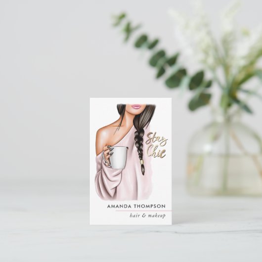 シックなコーヒー美しいファッション名刺 名刺 (スタンド正面)