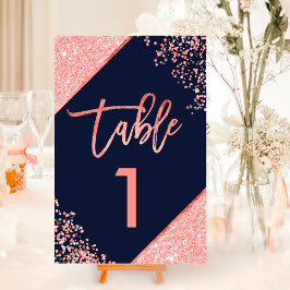 シックなコーラルグリッタースクリプトnavy blue table number テーブルナンバー