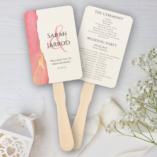 シックなコーラルピンク結婚のファン ハンドファン