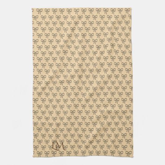 シックなコールドボウパターンクリームベージュ キッチンタオル (縦)