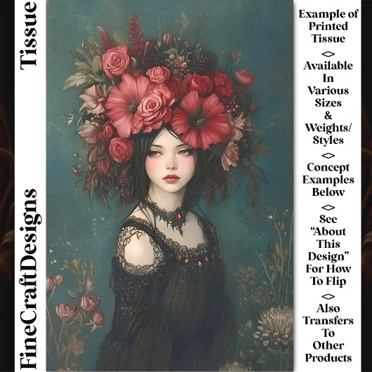 シックなゴシック様式の女性、赤い花クラウンCP5デコページ 薄葉紙