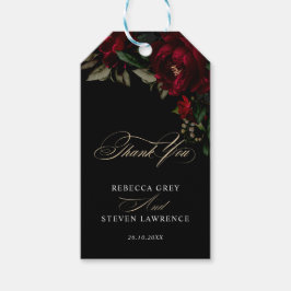 シックなゴシック様式の緑の赤いフローラムーディ結婚ーズ ギフトタグ