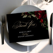 シックなゴシック様式の緑の赤いフローラムーディ結婚ーズ サンキューカード